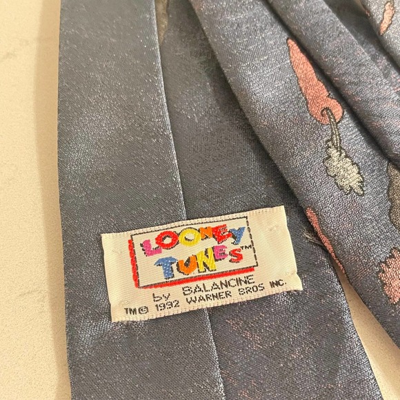 90s Blue Polyester Cartoon Print Bugs Bunny Classic Neck Tie - Picture 4 of 5